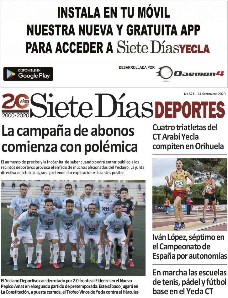 Deportes SIETE DÍAS YECLA – Edición nº 621 – Jueves 24 de septiembre de 2020