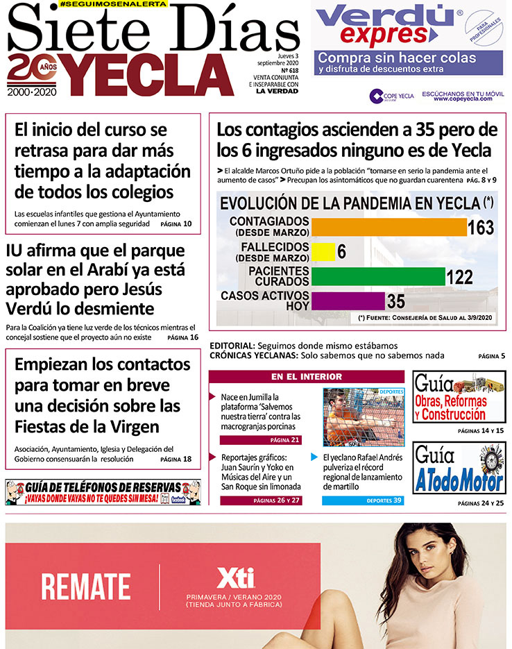 SIETE DÍAS YECLA – Edición nº 618 – Jueves 3 de septiembre de 2020