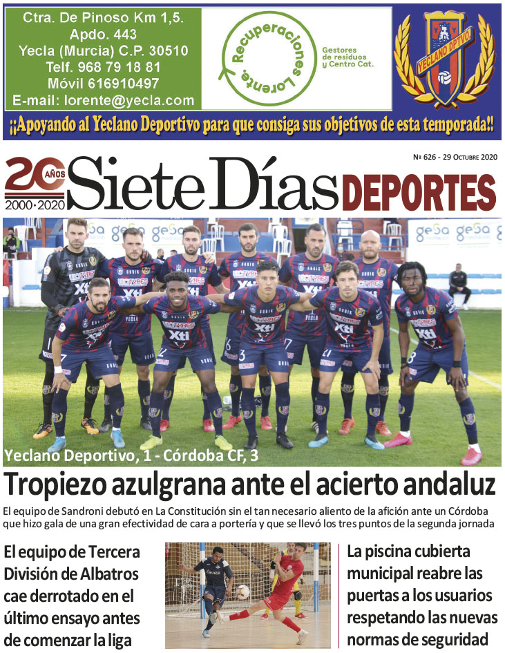 Deportes SIETE DÍAS YECLA – Edición nº 626 – Jueves 29 de octubre de 2020