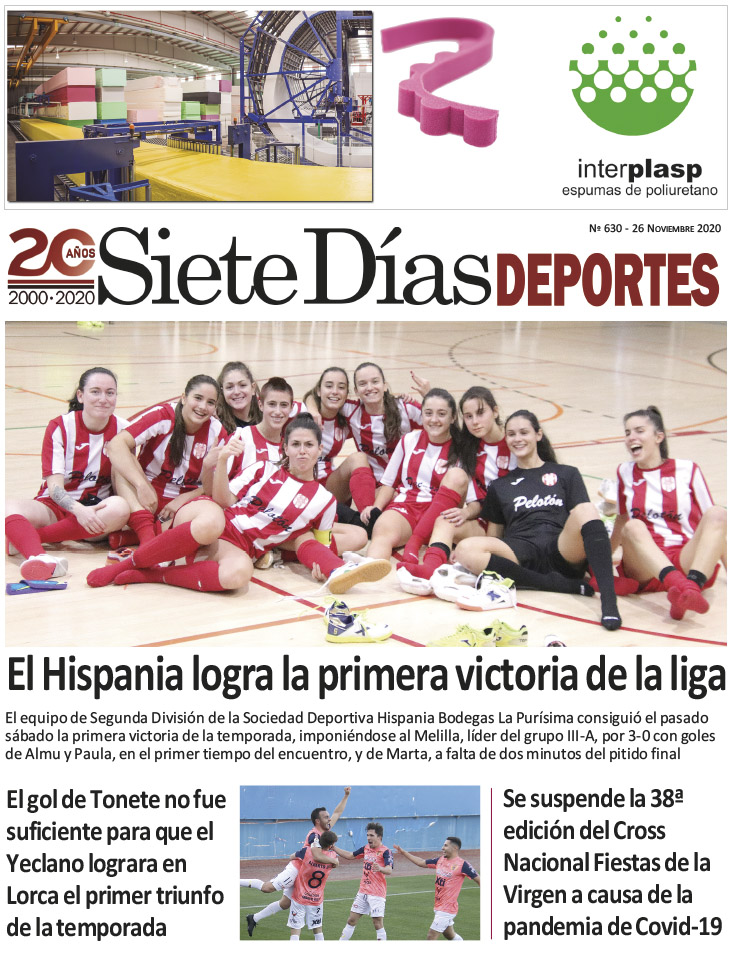 Deportes SIETE DÍAS YECLA – Edición nº 630 – Jueves 26 de noviembre de 2020