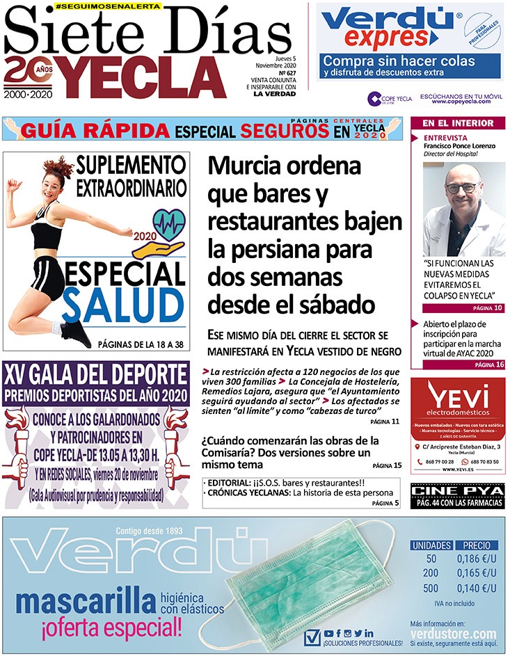 SIETE DÍAS YECLA – Edición nº 627 – Jueves 5 de noviembre de 2020