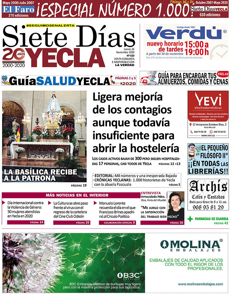 SIETE DÍAS YECLA – Edición nº 630 – Jueves 26 de noviembre de 2020