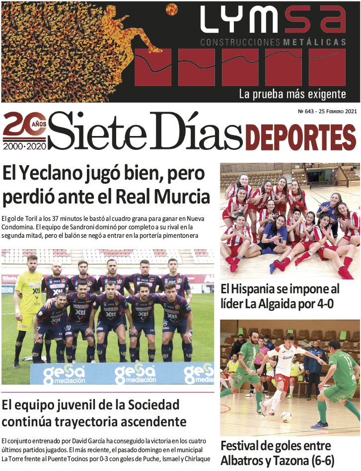 Deportes SIETE DÍAS YECLA – Edición nº 643 – Jueves 25 de febrero de 2021