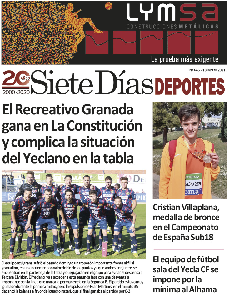 Deportes SIETE DÍAS YECLA – Edición nº 646 – Jueves 18 de marzo de 2021