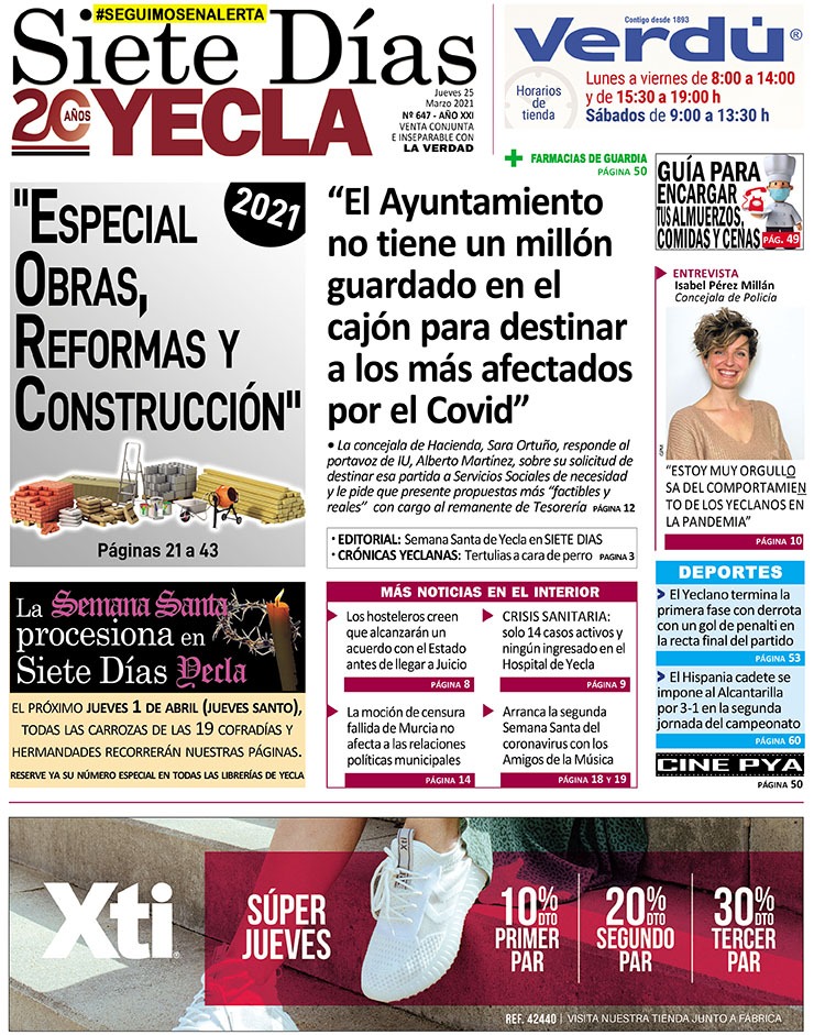 SIETE DÍAS YECLA – Edición nº 647 – Jueves 25 de marzo de 2021