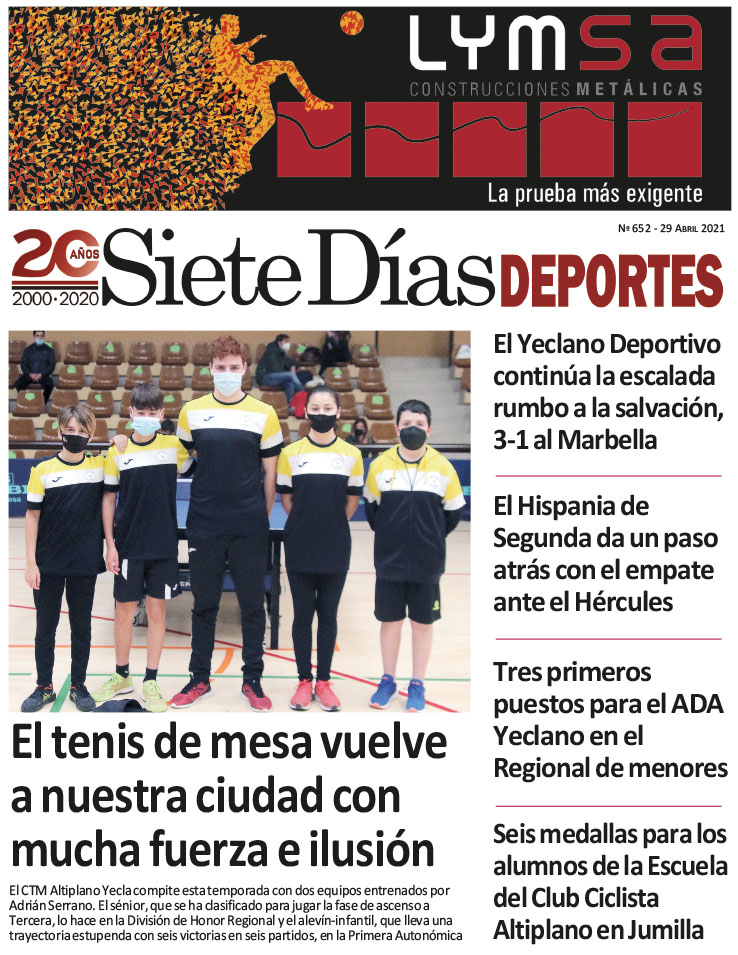 Deportes SIETE DÍAS YECLA – Edición nº 652 – Jueves 29 de abril de 2021