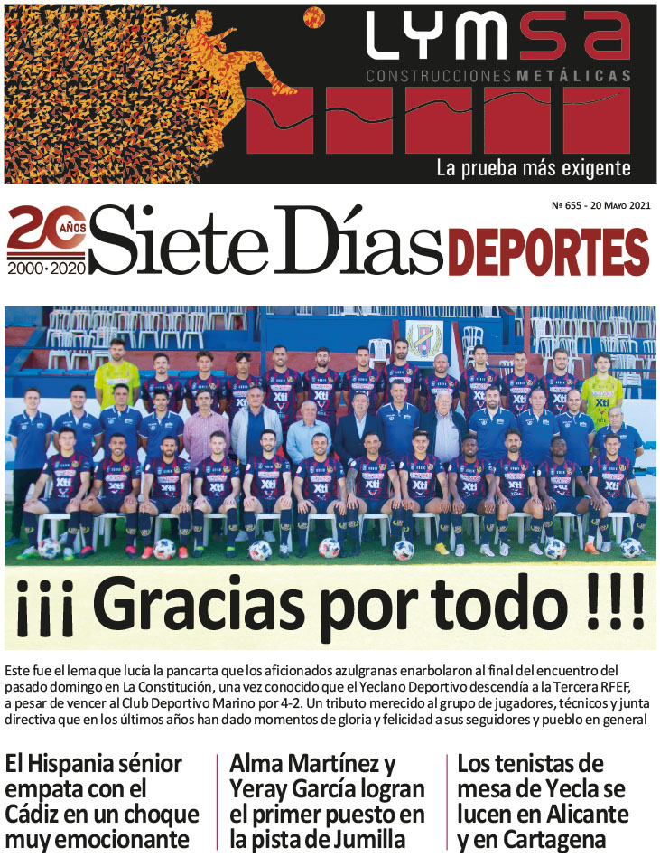 Deportes SIETE DÍAS YECLA – Edición nº 655 – Jueves 20 de mayo de 2021