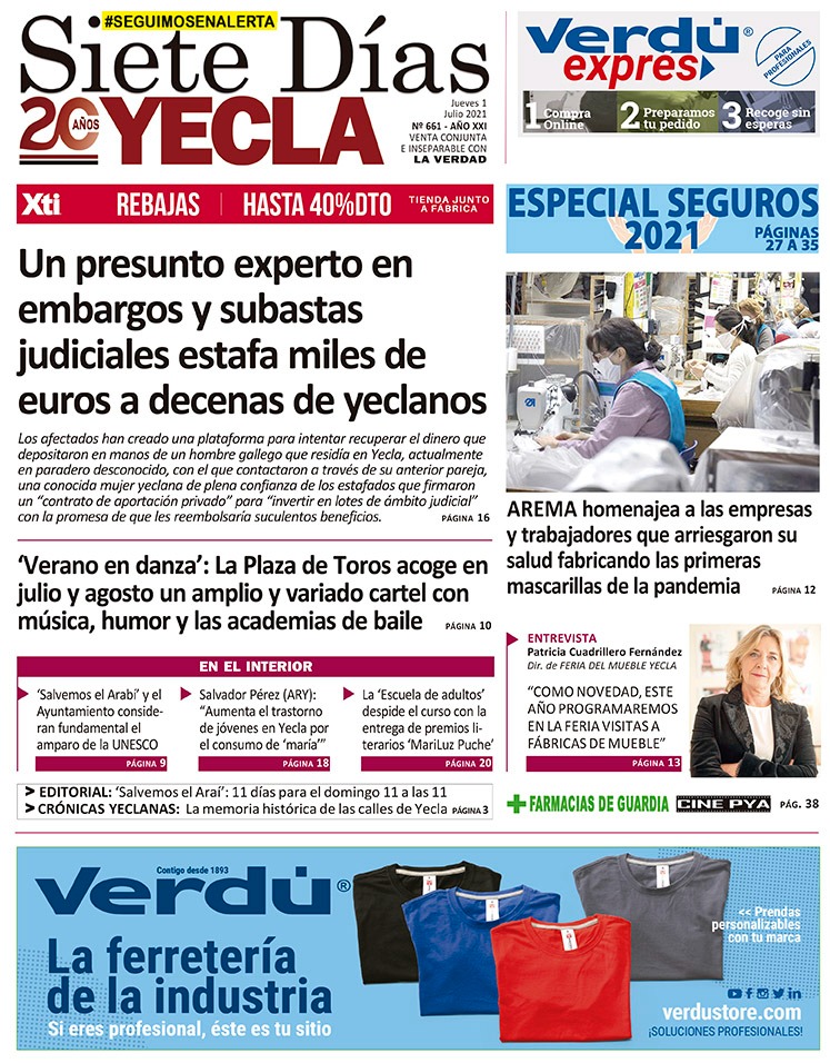 SIETE DÍAS YECLA – Edición nº 661 – Jueves 1 de julio de 2021