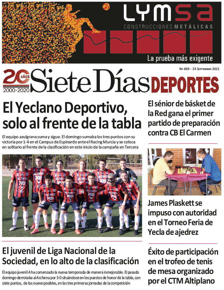 Deportes SIETE DÍAS YECLA – Edición nº 669 – Jueves 23 de septiembre de 2021