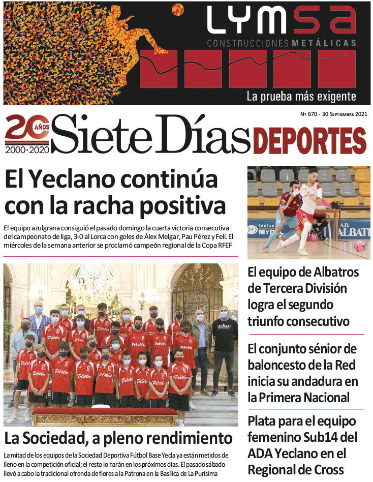 Deportes SIETE DÍAS YECLA – Edición nº 670 – Jueves 30 de septiembre de 2021