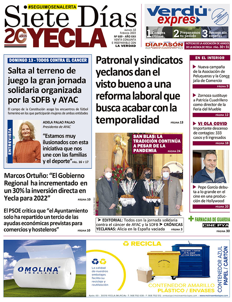 SIETE DÍAS YECLA – Edición nº 689 – Jueves 10 de febrero de 2022