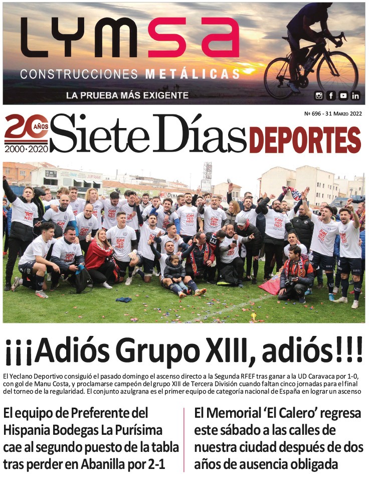 DEPORTES SIETE DÍAS YECLA – Edición nº 696 – Jueves 31 de marzo de 2022