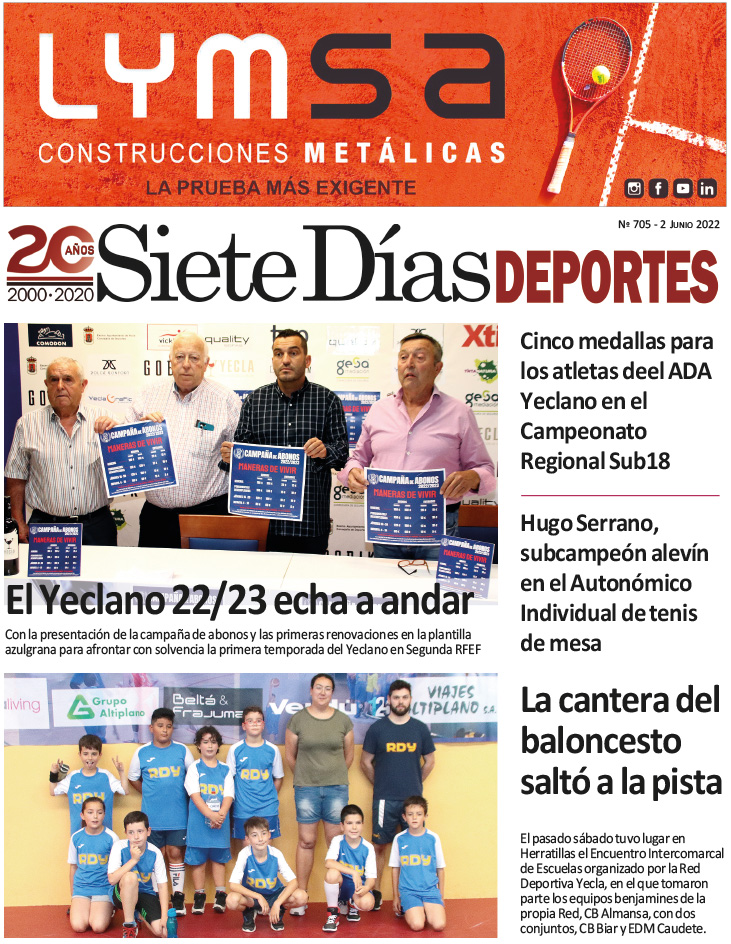 DEPORTES SIETE DÍAS YECLA – Edición 705 – Jueves 2 de junio de 2022