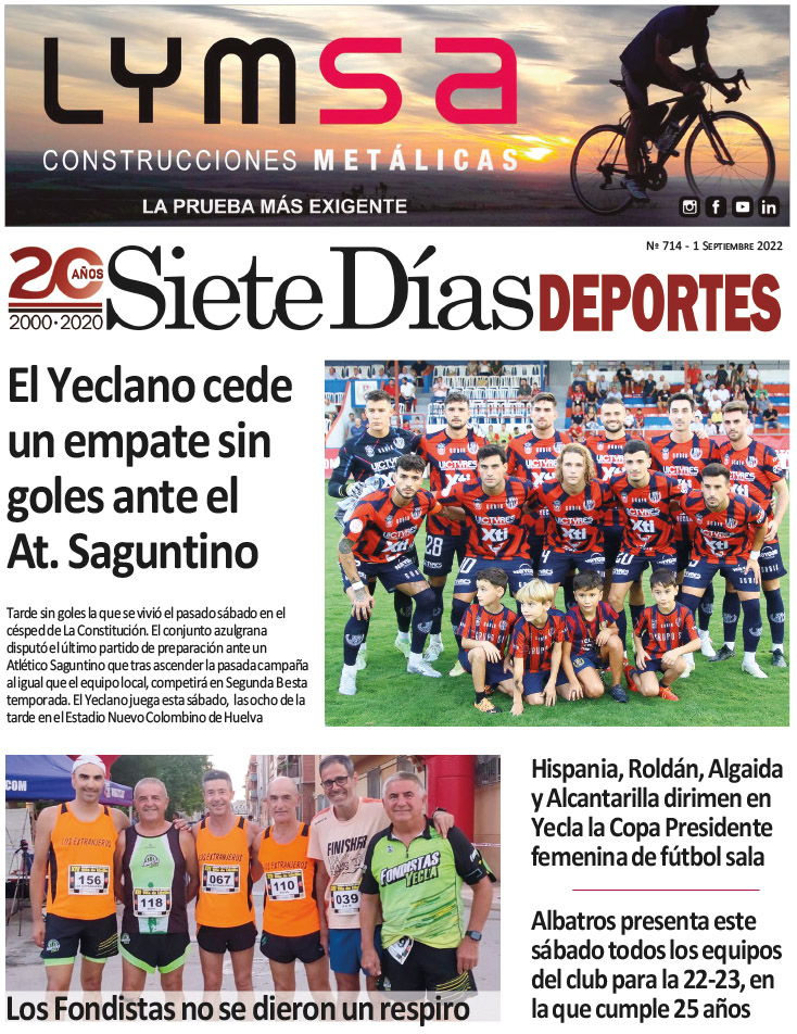 DEPORTES SIETE DÍAS YECLA – Edición 714 – Jueves 1 de septiembre de 2022