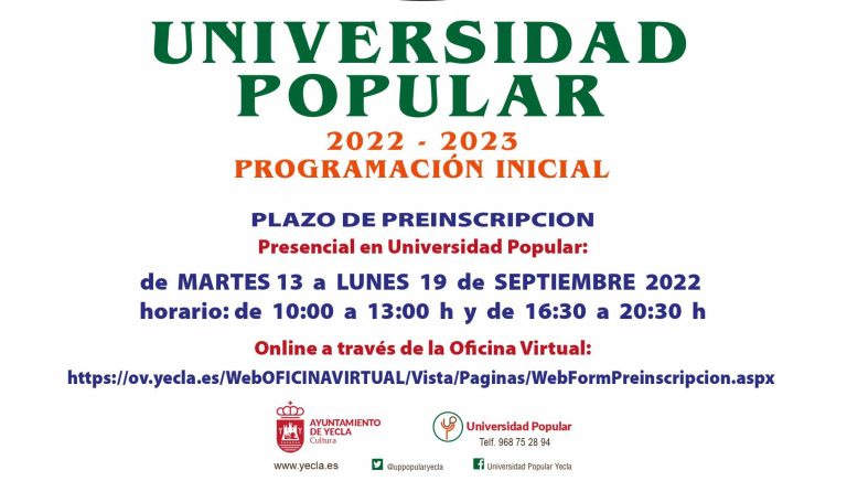 LA UNIVERSIDAD POPULAR PRESENTA SU PROGRAMACIÓN PARA EL CURSO 2022/23, EN SU 40º ANIVERSARIO