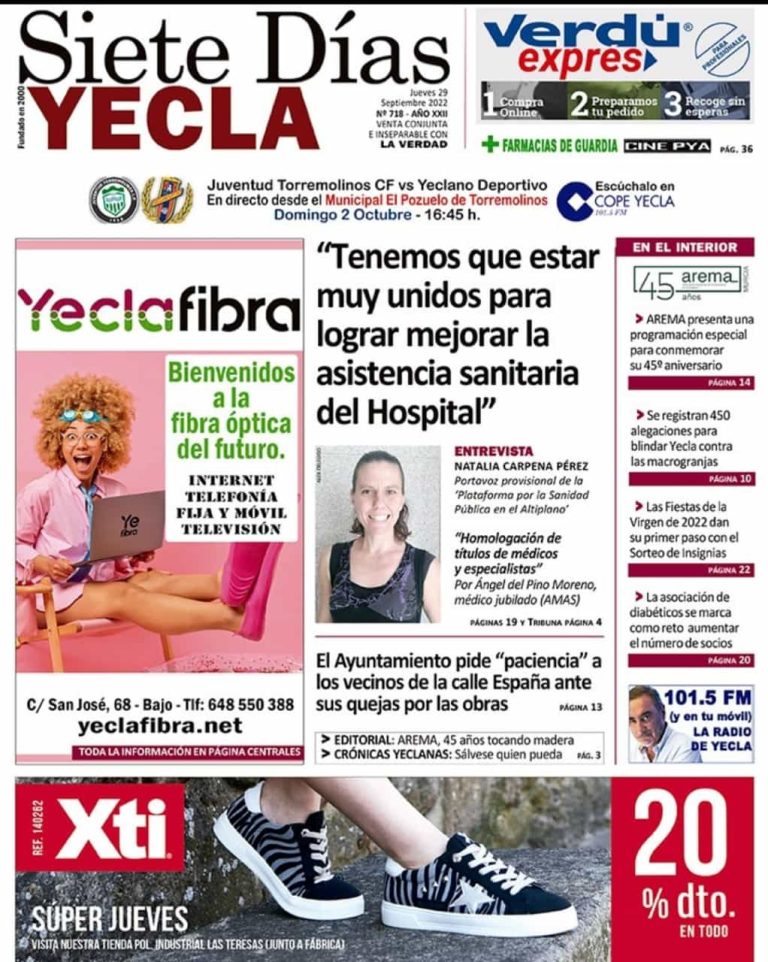 SIETE DÍAS YECLA – Edición 718 – Jueves 29 de septiembre de 2022