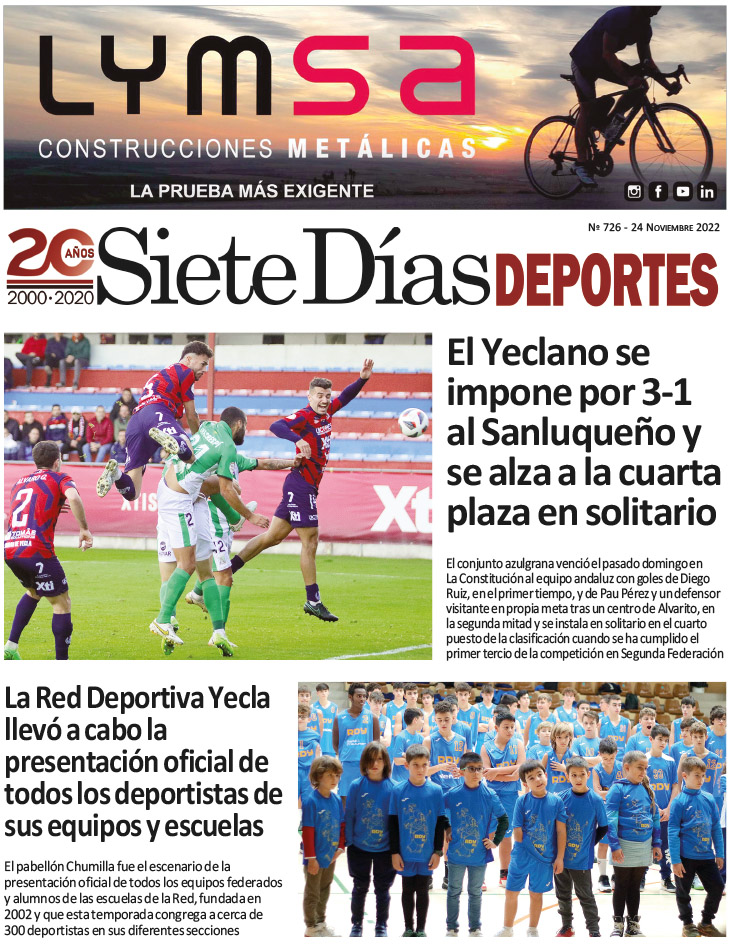 DEPORTES SIETE DÍAS YECLA – Edición 726 – Jueves 24 de noviembre de 2022