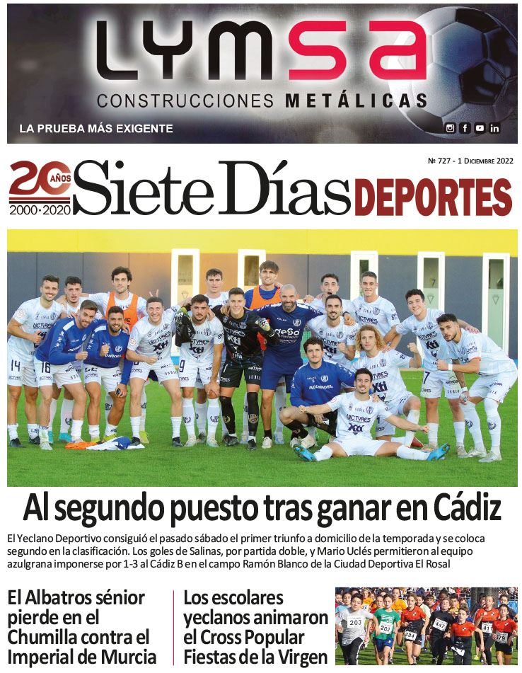 DEPORTES SIETE DÍAS YECLA – Edición 727 – Jueves 1 de diciembre de 2022