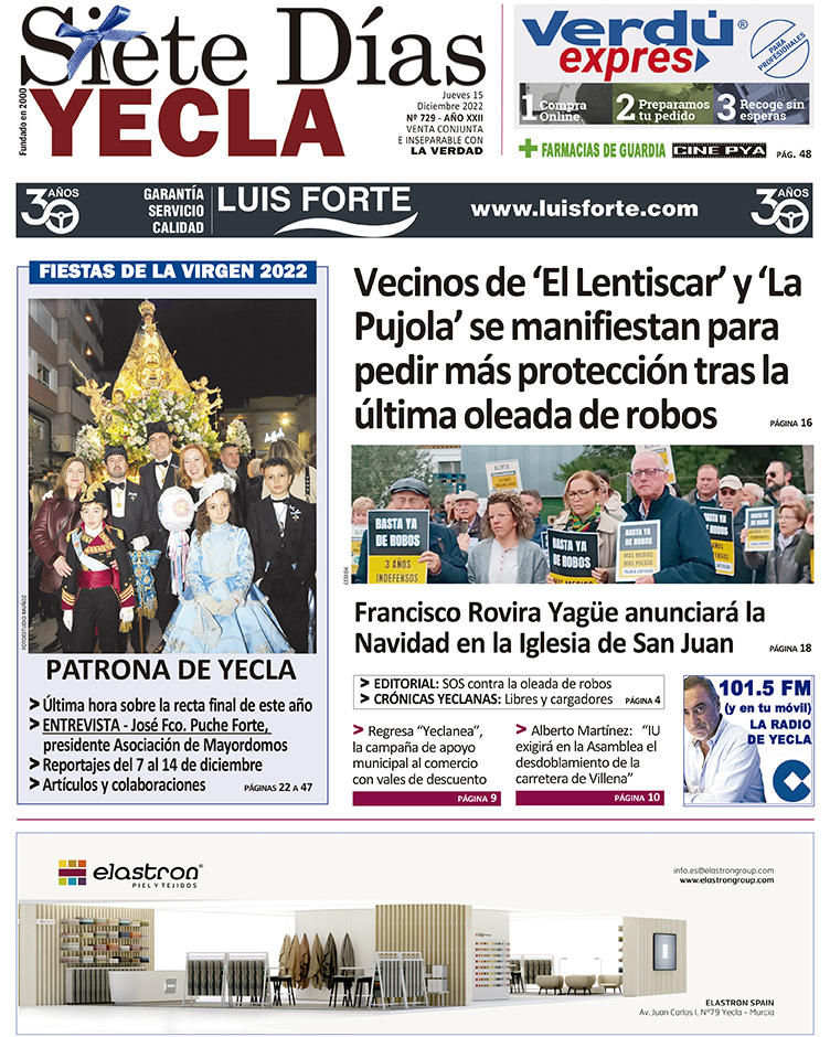 SIETE DÍAS YECLA – Edición 729 – Jueves 15 de diciembre de 2022