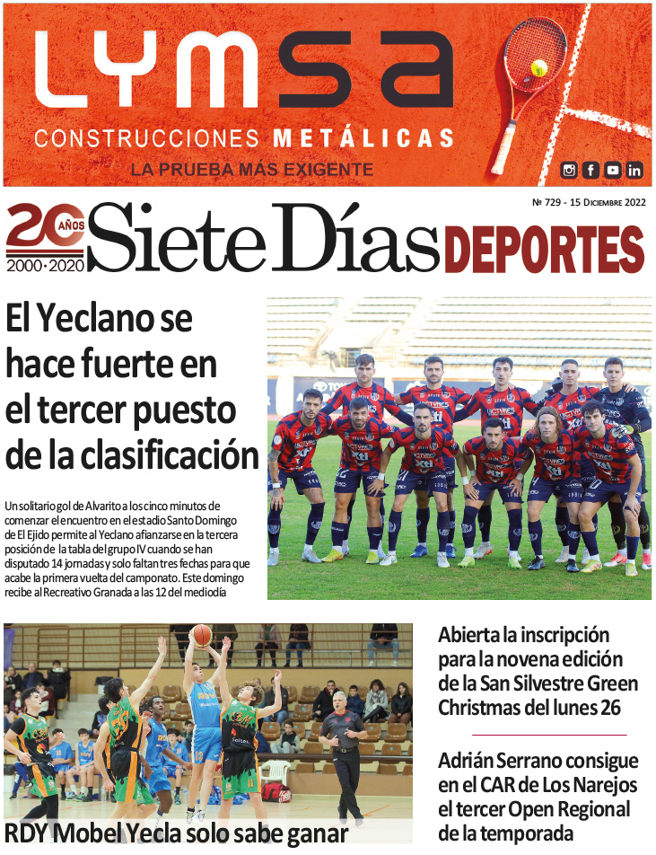 DEPORTES SIETE DÍAS YECLA – Edición 729 – Jueves 15 de diciembre de 2022