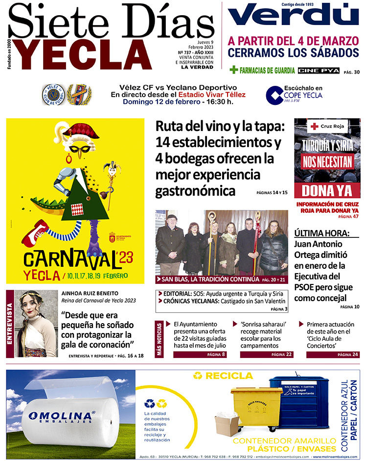 SIETE DÍAS YECLA – Edición 737 – Jueves 9 de febrero de 2023