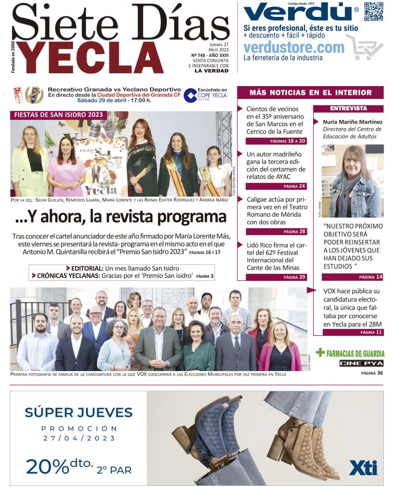 SIETE DÍAS YECLA – Edición 748 – Jueves 27 de abril de 2023