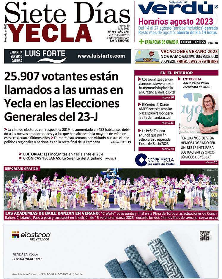 SIETE DÍAS YECLA – Edición 760 – Jueves 20 de julio de 2023