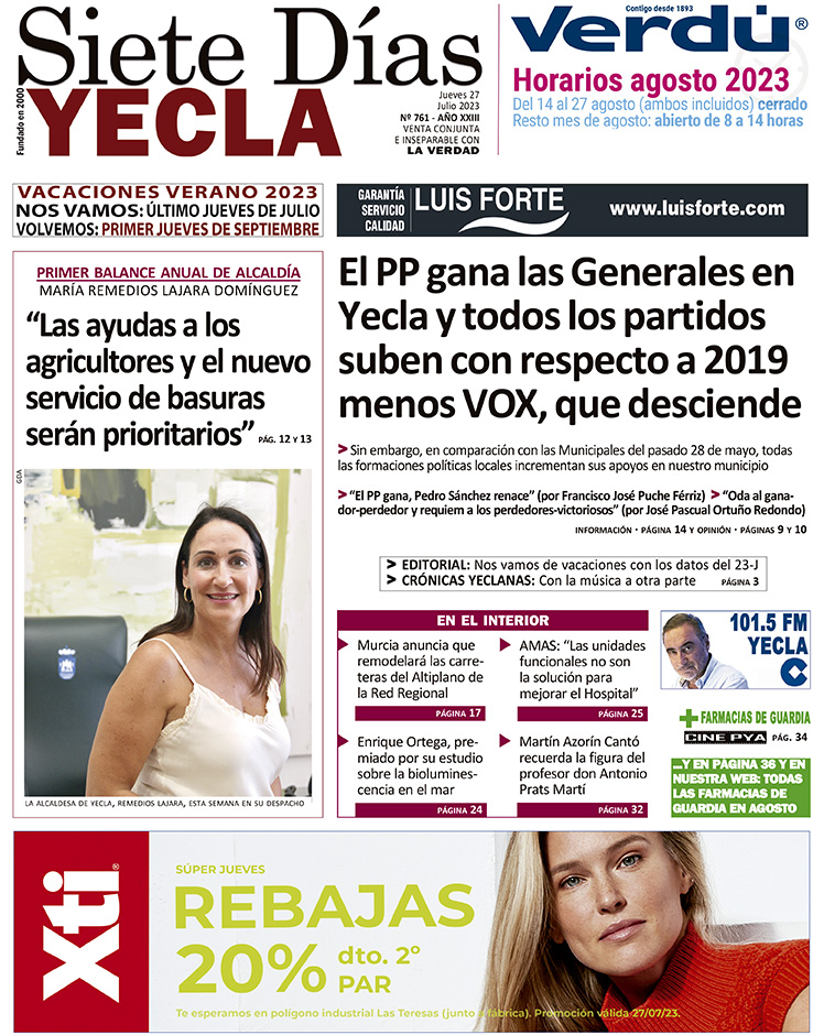 SIETE DÍAS YECLA – Edición 761 – Jueves 27 de julio de 2023