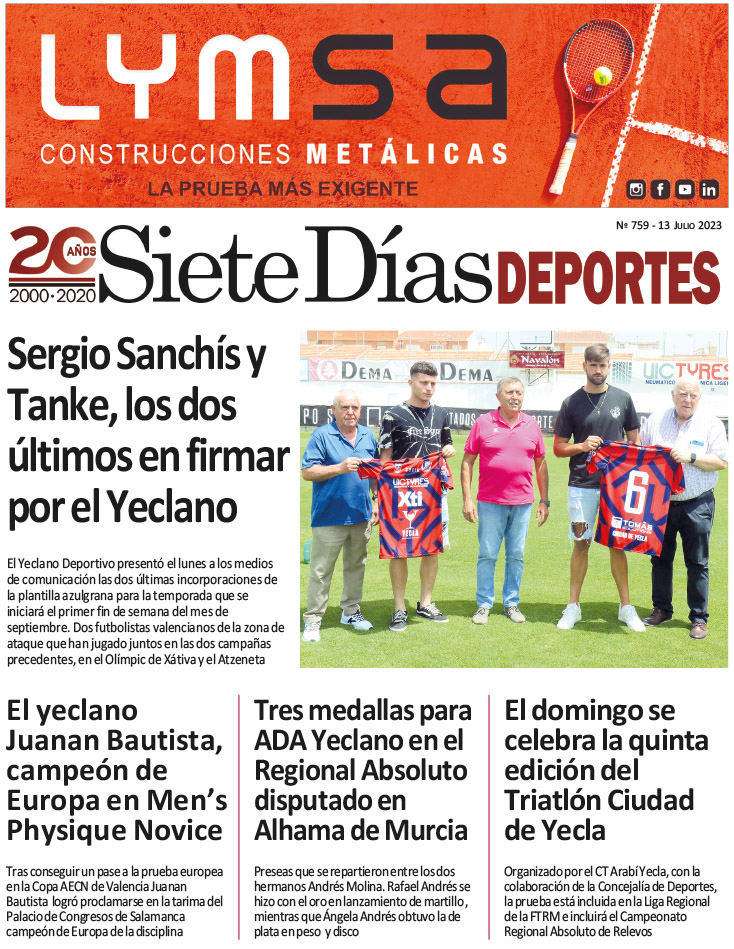 DEPORTES SIETE DÍAS YECLA – Edición 759 – Jueves 13 de julio de 2023