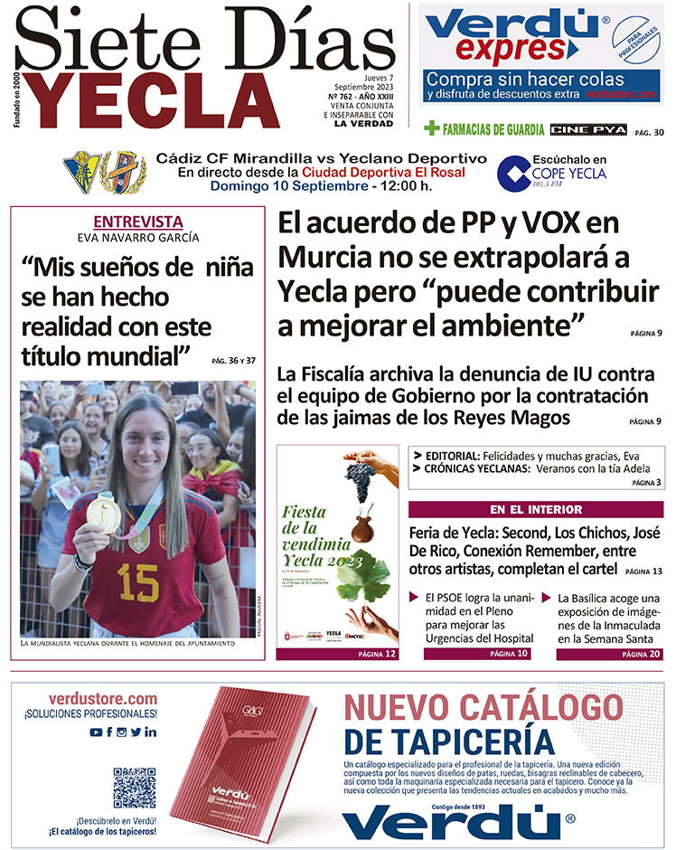 SIETE DÍAS YECLA – Edición 762 – Jueves 7 de septiembre de 2023