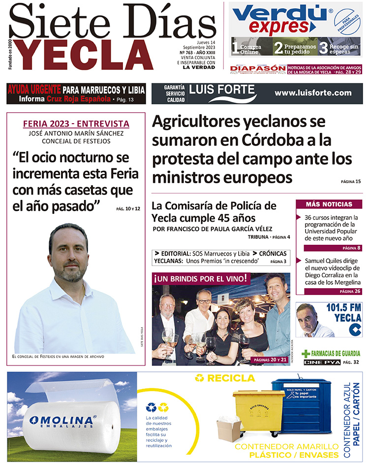 SIETE DÍAS YECLA – Edición 763 – Jueves 14 de septiembre de 2023