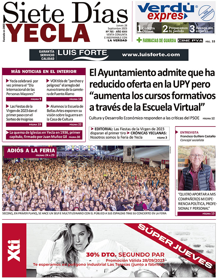 SIETE DÍAS YECLA – Edición 765 – Jueves 28 de septiembre de 2023