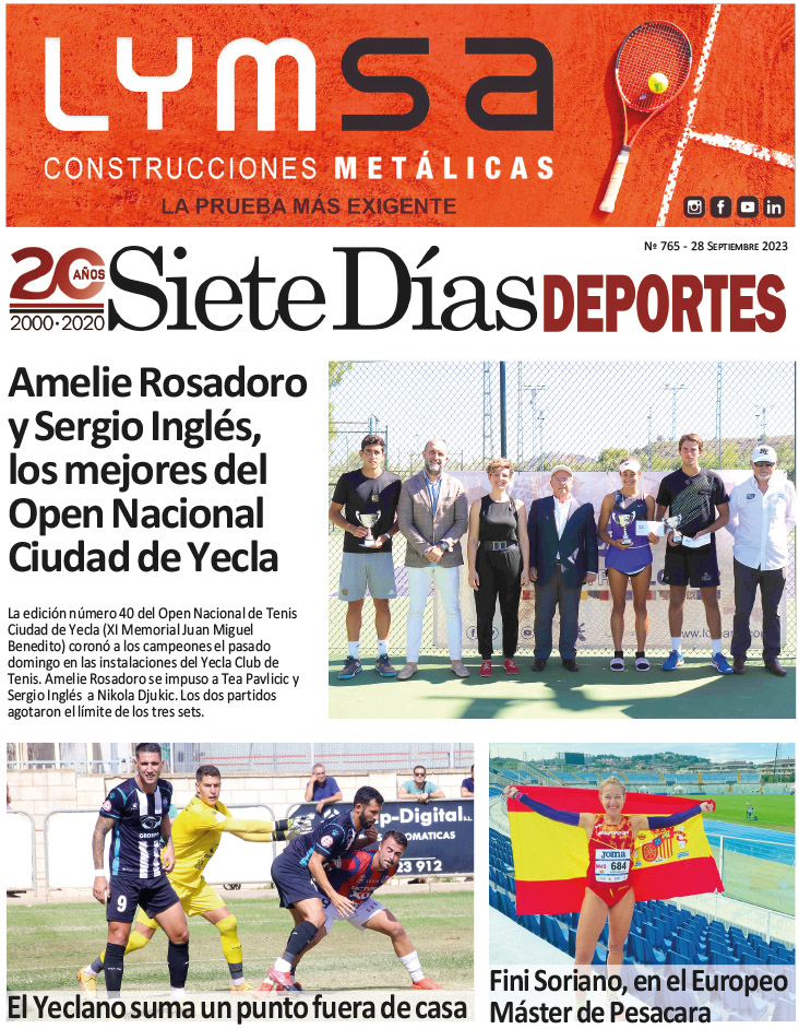 DEPORTES SIETE DÍAS YECLA – Edición 765 – Jueves 28 de septiembre de 2023