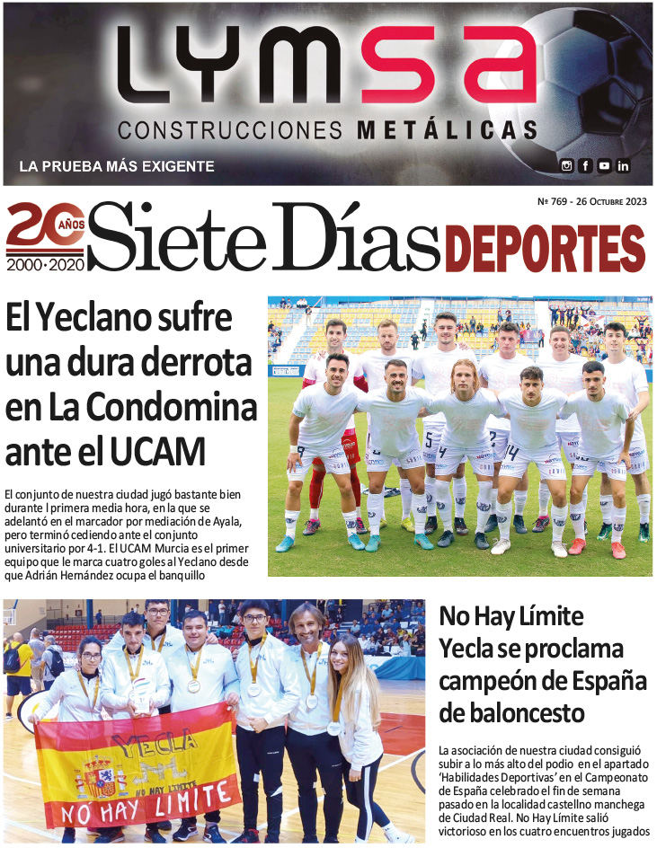 DEPORTES SIETE DÍAS YECLA – Edición 769 – Jueves 26 de octubre de 2023