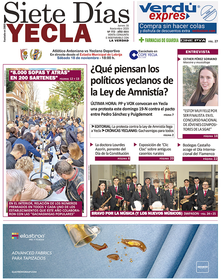 SIETE DÍAS YECLA – Edición 772 – Jueves 16 de noviembre de 2023