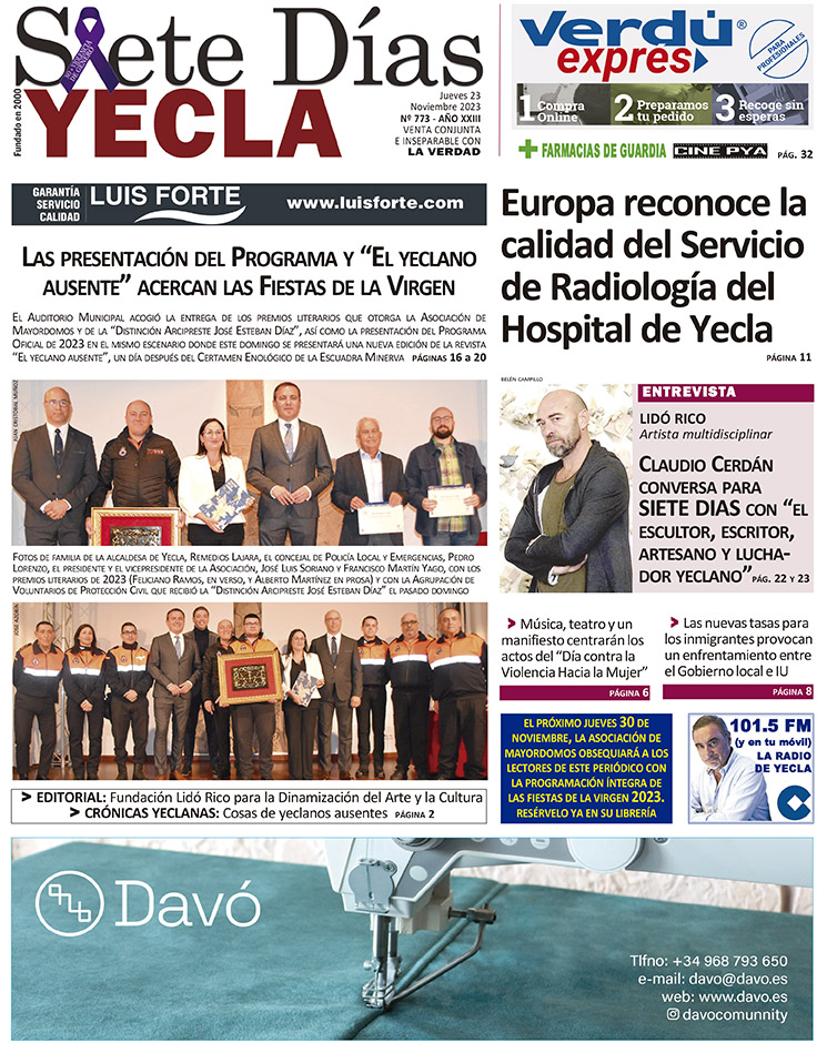 SIETE DÍAS YECLA – Edición 773 – Jueves 23 de noviembre de 2023