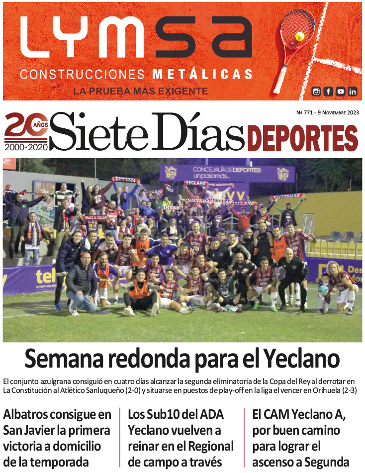 DEPORTES SIETE DÍAS YECLA – Edición 771 – Jueves 9 de noviembre de 2023