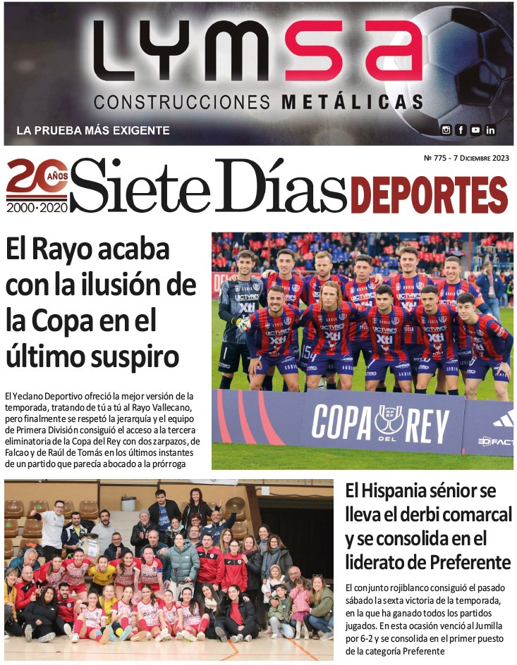 DEPORTES SIETE DÍAS YECLA – Edición 775 – Jueves 7 de diciembre de 2023