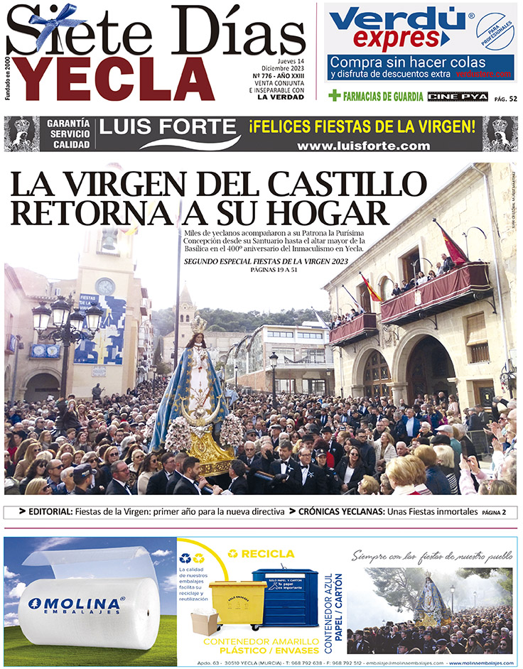 SIETE DÍAS YECLA – Edición 776 – Jueves 14 de diciembre de 2023