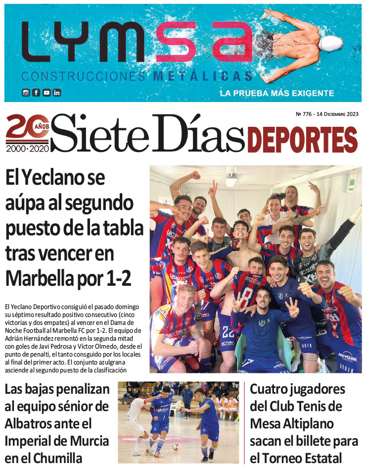 DEPORTES SIETE DÍAS YECLA – Edición 776 – Jueves 14 de diciembre de 2023