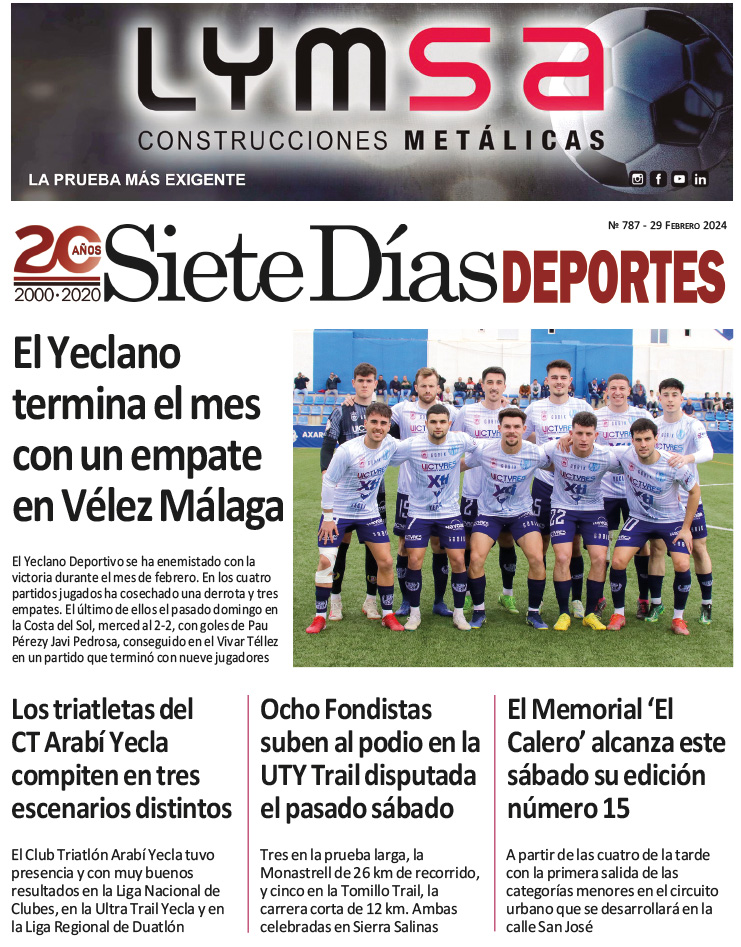 DEPORTES SIETE DÍAS YECLA – Edición 787 – Jueves 29 de febrero de 2024