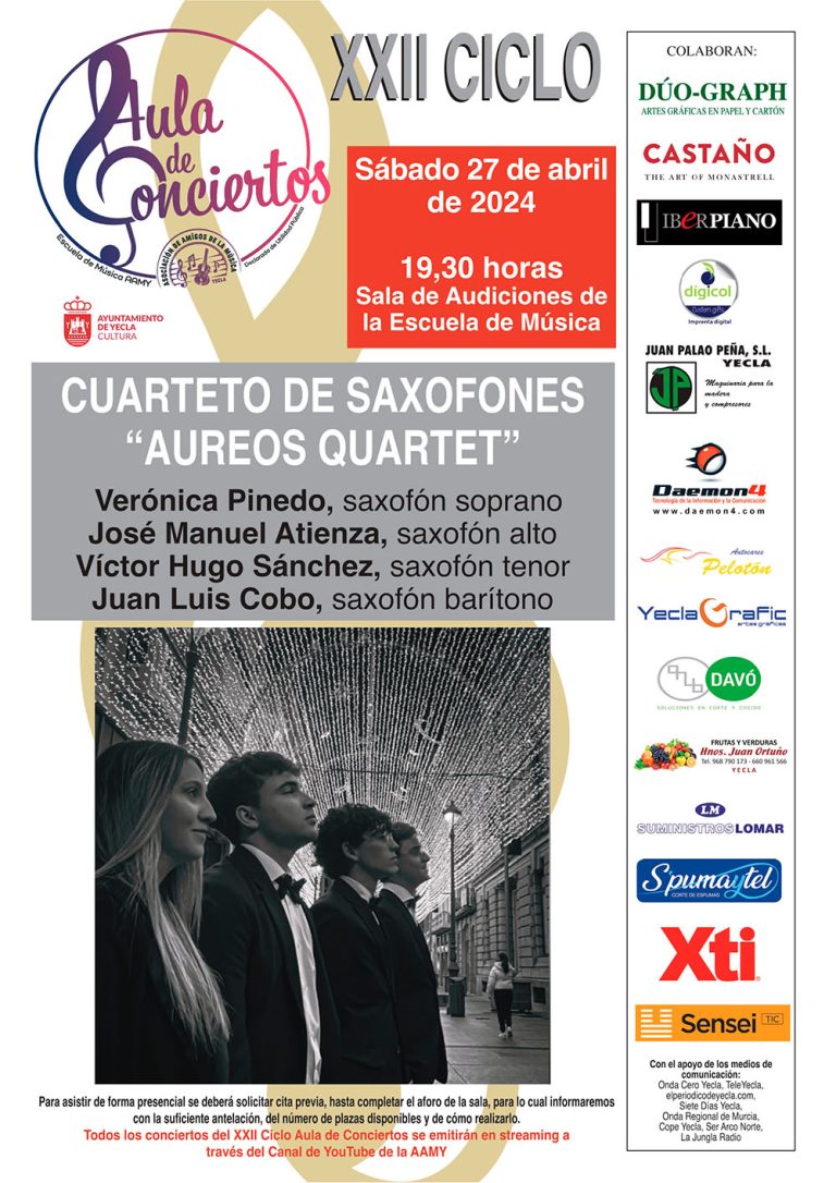 EL CICLO AULA DE CONCIERTOS SIGUE CON LOS SAXOFONES DE ‘ÁUREOS QUARTET’