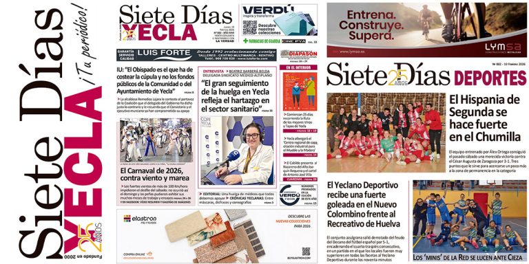 Portadas del semanal Siete Días Yecla del 19 de febrero de 2026