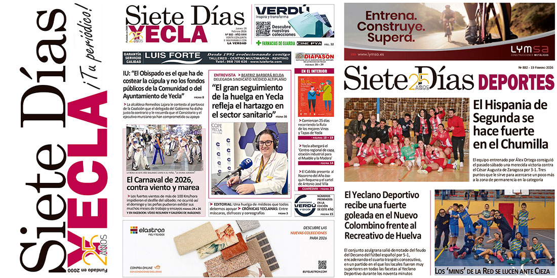 Portadas del semanal Siete Días Yecla del 19 de febrero de 2026